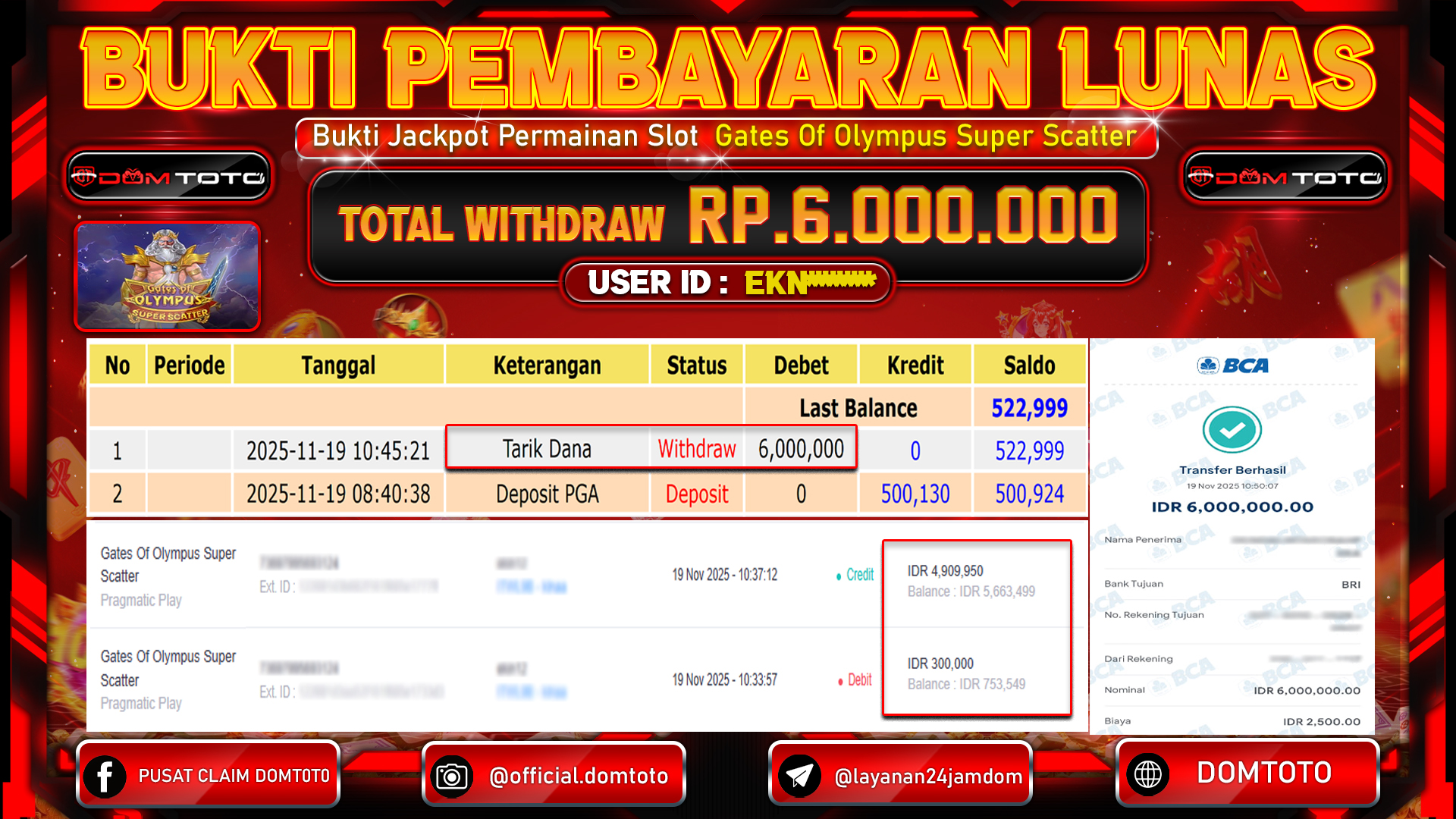 JACKPOT SLOT Gates Of Olympus Super Scatter Pragmatic Play 19 NOVEMBER 2025